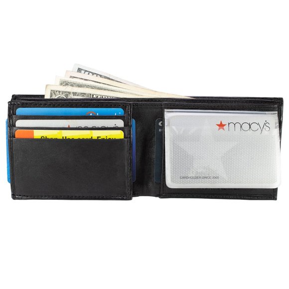 Leather Mens Wallet in Lambskin Leather, Black, Bifold Wallet - Picture 6 of 14